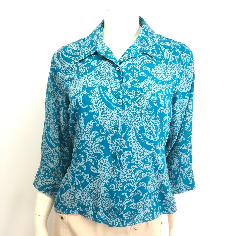 Laura Scott Teal Blue & Tan Shirt Size MP